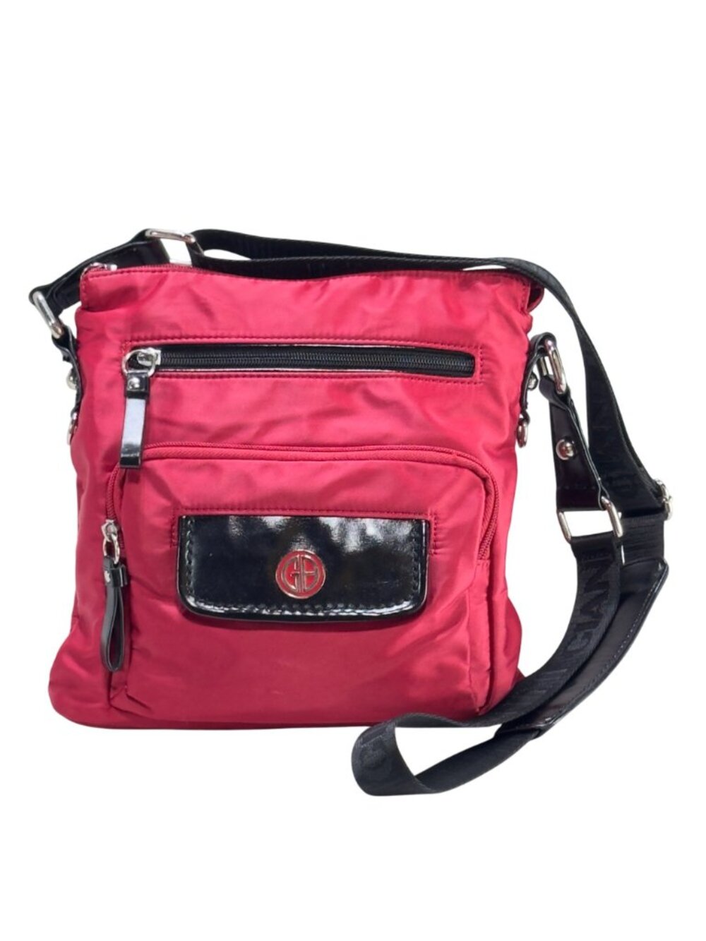 Giani Bernini Red Crossbody Nylon Shoulder Bag Adjustable Black Strap Zip Close - Picture 2 of 16